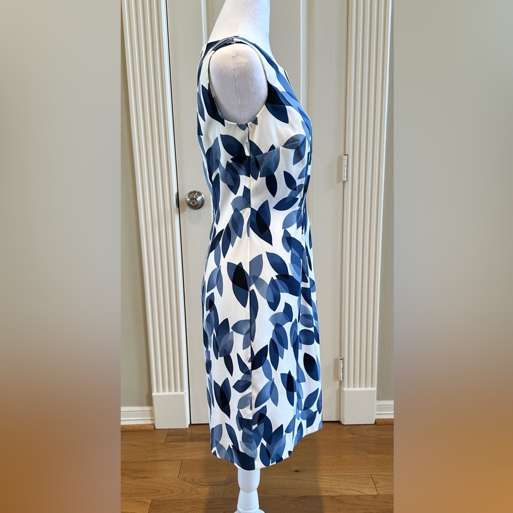 Dressbarn Sz 4 Blue and White Sheath Midi Dress Sleeveless - Picture 2 of 12